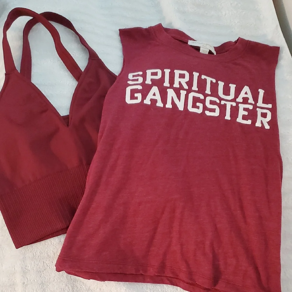 Spiritual Gangster Burgundy Tank Sizs S & FP Movement Sports Bra Top Size XS/S